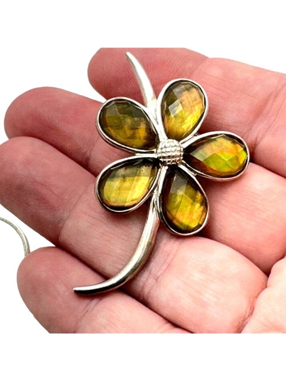 Designer Whitney Kelly Womens Necklace Sterling Silver Gemstone Flower Pendant - Picture 3 of 5